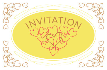 Invitation with overlapping hearts. Vintage style. Hearts border corner. Wedding or Valentine's card design.