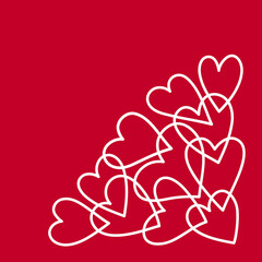 Hearts corner. Valentine's Day card border. Hearts corner freehand decorative illustration.