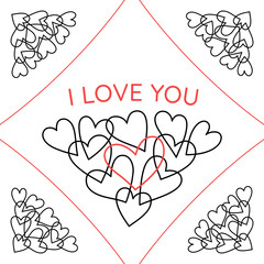 Hearts composition. Wedding or Valentine's card design. I love you.