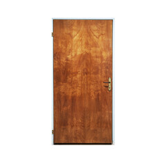 Closed old brown wooden office door isolated