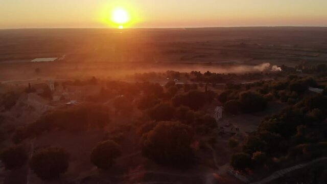 Apollonia Archaeological Park, Fier Prefecture, Albania - december tourists near Monument of Agonothetes in Apollonia Drone 4k