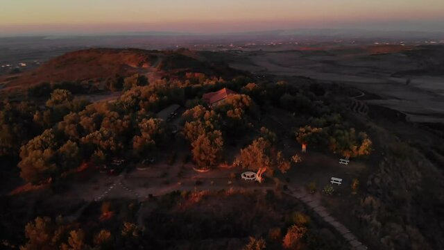 Apollonia Archaeological Park, Fier Prefecture, Albania - december tourists near Monument of Agonothetes in Apollonia Drone 4k