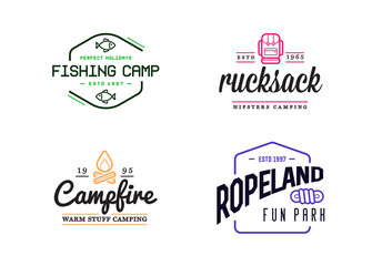 Wilderness Camping logo templates. Sign Design with Elements and Fictitious Sample Text.