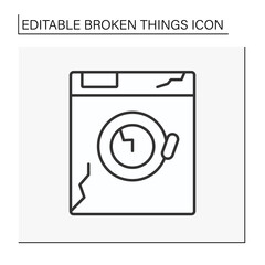 Device line icon. Destroyed electronic device. Smashed washing machine. Vandalism, chaos. Broken things concept. Isolated vector illustration. Editable stroke