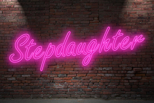 Neon Roleplay Step-Daughter Stepdaughter  lettering on Brick Wall at night