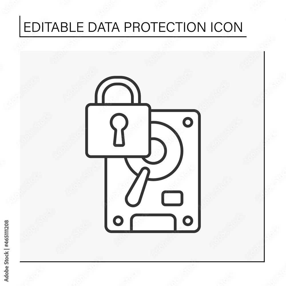 Poster limited access line icon. locked hard disk drives. blocked storage device. data security. data prote