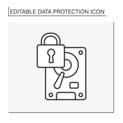Limited access line icon. Locked hard disk drives. Blocked storage device. Data security. Data protection concept. Isolated vector illustration. Editable stroke