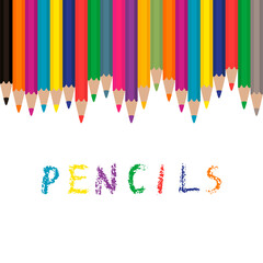 Colored pencils background. Colorful banner with pencils set. Vector illustration.