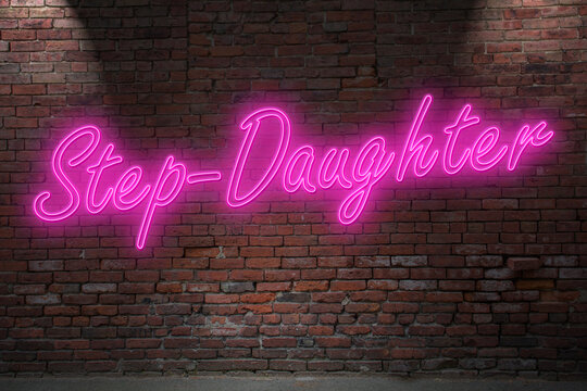Neon Roleplay Step-Daughter Stepdaughter  lettering on Brick Wall at night