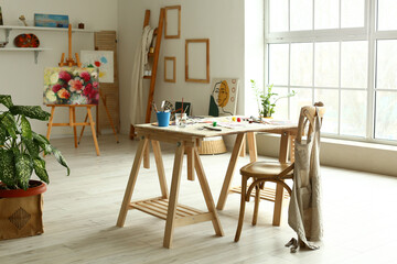 Interior of modern artist's workshop