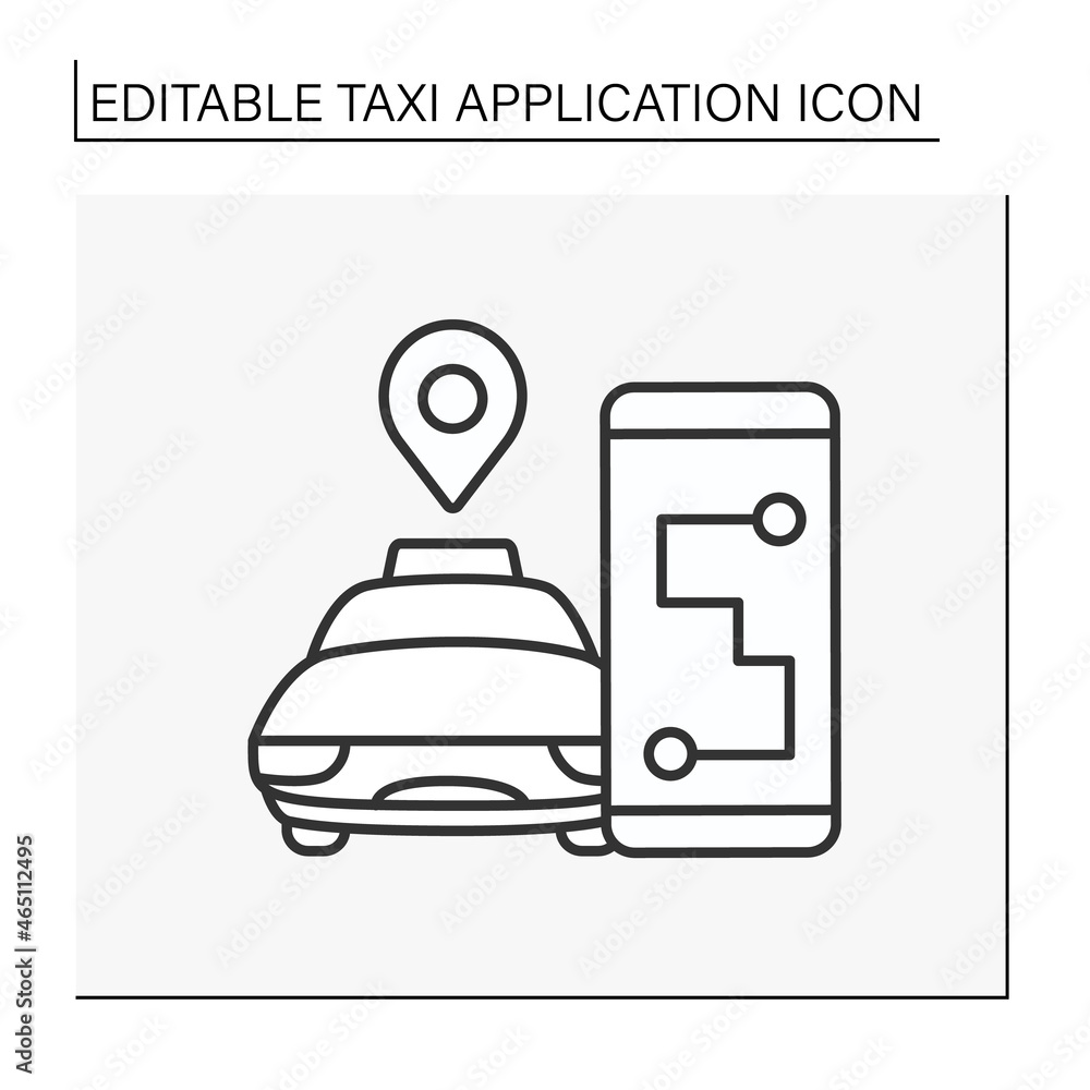 Poster app line icon. modern digital application for taxi order. tracking trip. app in smartphone. taxi app