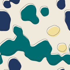 Seamless abstract organic blog shapes in various colors with offset outline surface pattern design for print. High quality illustartion. Funky energetic abstrac aesthetic trendy graphic tile design.