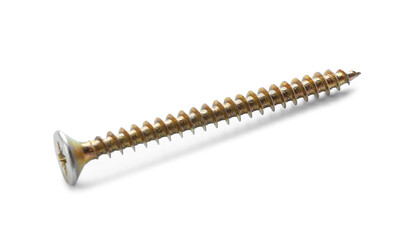 Metal screw on white background