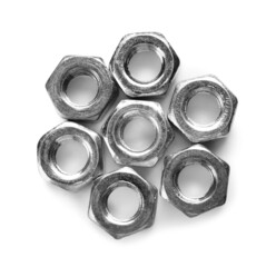 Stainless steel nuts on white background
