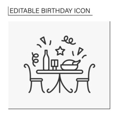 Celebration line icon. Birthday dinner in restaurant. Romantic party for couple. Birthday concept. Isolated vector illustration. Editable stroke