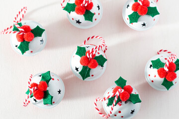 Christmas decorations jingle bells on a white background. close up