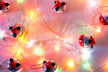 Jingle bells in a garland. Christmas decorations