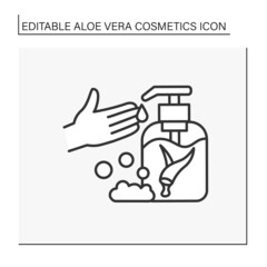 Beauty procedure line icon. Bath and body soap with aloe extract for hands disinfection. Soap for deep cleaning.Aloe vera cosmetics concept. Isolated vector illustration. Editable stroke