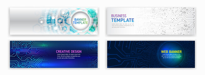 Abstract web design banner. Modern graphic template for websites. High tech futuristic technology background. Cyber security for business and internet projects.