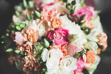 Wonderful luxury wedding bouquet of different flowers
