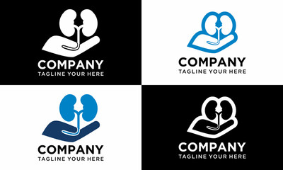 Set of Kidney Care Logo Design Inspiration on a black and white background