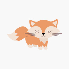 Scandinavian cute sleeping little fox, fox cub. Hand drawn vector element for nursery decoration, baby shower, birthday, children's party, poster, invitation, postcard, kids clothes