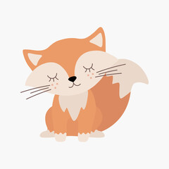 Scandinavian cute sleeping little fox, fox cub. Hand drawn vector element for nursery decoration, baby shower, birthday, children's party, poster, invitation, postcard, kids clothes