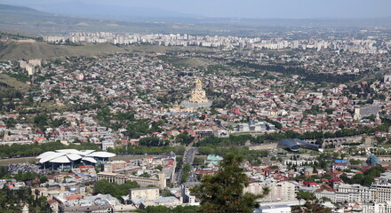 Tbilisi in the summer. Panoramic bird's-eye view. The capital of Georgia. Old town view