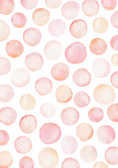 Abstract watercolor background with round spots in pastel colors. Muted pink and peach shades. Perfect for cards, invitations, covers, decorations, print.