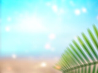 Blur beautiful nature green palm leaf on tropical beach, travel concept.