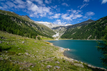 Naklejka na ściany i meble Hiking around the Neves Reservoir in South Tyrol.