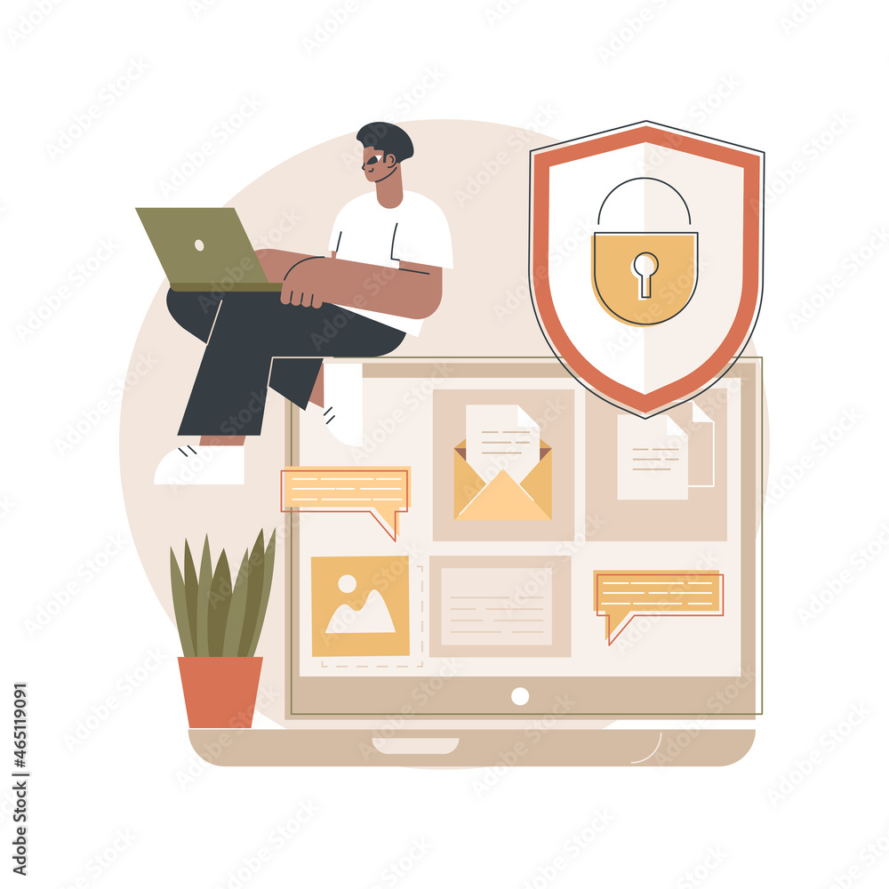 Poster digital ethics and privacy abstract concept vector illustration. digital mediums behavior, internet 