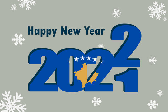 New Year's card 2022. Depicted: element of the flag of Kosovo, festive inscription and snowflakes. It can be used as a promotional poster, postcard, flyer, invitation or website.