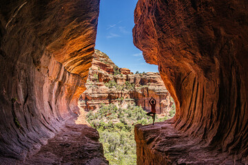 Outdoor yoga from the Subway Cave, Boynton Canyon, Sedona, Arizona, U. S. A.