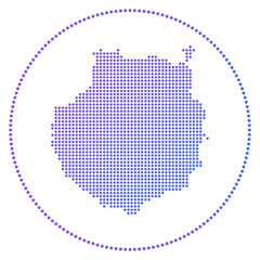 Gran Canaria digital badge. Dotted style map of Gran Canaria in circle. Tech icon of the island with gradiented dots. Appealing vector illustration.