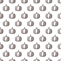 Repeating Pumpkin or Squash Woodcut Style Illustration Seamless Pattern Wallpaper as Thanksgiving or Turkey Day Template - Black Vegetables on White Background - Hand Drawn Design