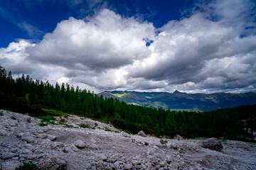 Fototapeta premium Hiking to the Rotwand Meadows in South Tyrol.