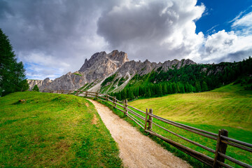 Fototapeta na wymiar Hiking to the Rotwand Meadows in South Tyrol.
