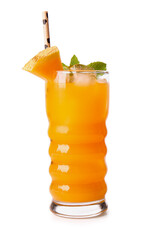 Glass with delicious melon cocktail isolated on white background