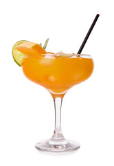 Glass with delicious melon cocktail isolated on white background