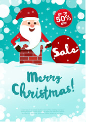 Poster Merry Christmas. Sale up to 50 off. Santa Claus