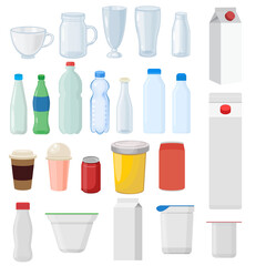 Set of bottles disposable and plastic container for food and liquids vector