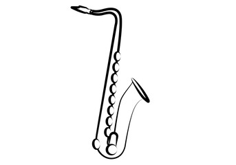 Icono de saxofón negro en fondo blanco.