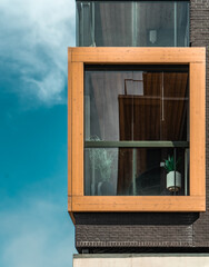 Wooden frame window in a modern building
