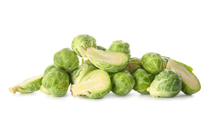 Fototapeta premium Fresh raw Brussels sprouts on white background
