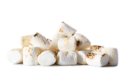 Heap of delicious grilled marshmallow on white background