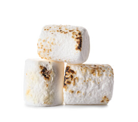 Heap of delicious grilled marshmallow on white background