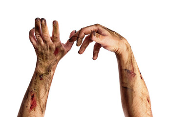 Hands of zombie on white background