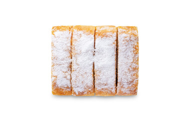 Apple strudel sweet cake on a white isolated background