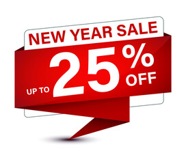 New Year Sale  upto 25% off isolated on elegant red tag sign abstract illustration
